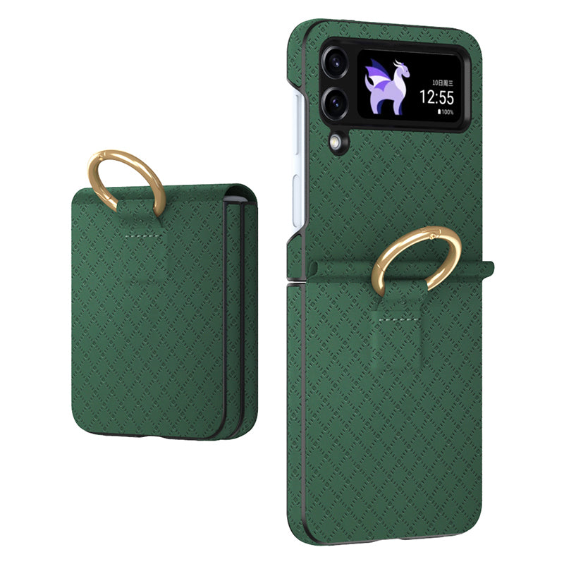 GKK Anti-Fall Phone Case for Samsung Galaxy Z Flip3 5G Hard PC PU Grids Imprinted Phone Shell with Ring Finger Holder GKK Anti-Fall Phone Case for Samsung Galaxy Z Flip3 5G Hard PC PU Grids Imprinted Phone Shell with Ring Finger Holder